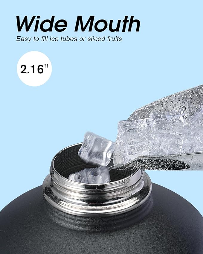 Coolflask 128 oz Gallon Water Bottle Insulated with Straw&3 Lids, Water Jug Large Stainless Steel Metal Vacuum Wide Mouth for Sports, Gym or Office, Non-BPA Keep Cold 48H Hot 24H, Piano Night