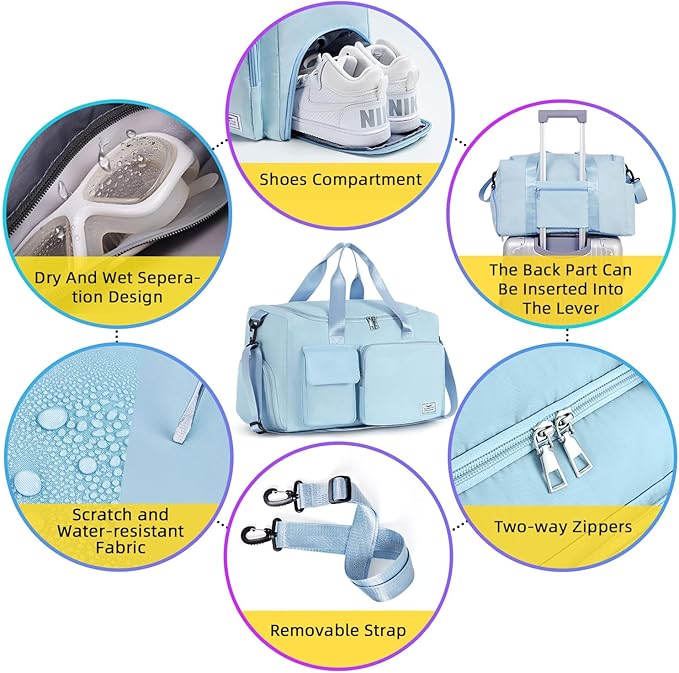 FIORETTO Women's Gym Duffle Bag with Shoes Compartment, 37L Capacity, Ideal for Travel, Gym, Sports, Duffel, Weekender