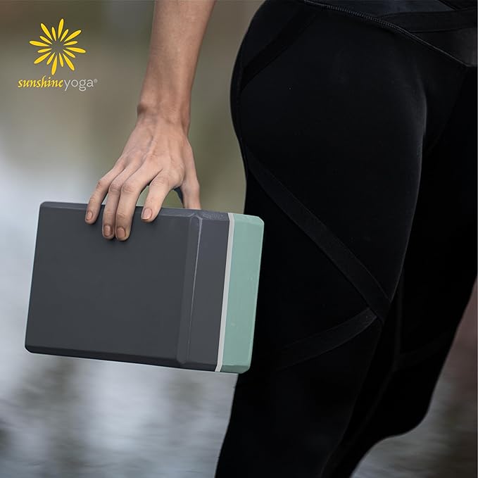 Sunshine Yoga 4" Striped Yoga Block, 10 Pack Bulk EVA Foam Yoga Blocks, Firm and Supportive Yoga Brick, Balance Foam for Stretching, Pilates, and Workout, 4" x 6" x 9"