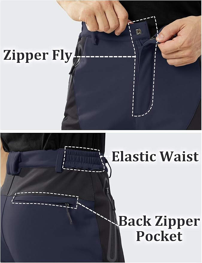 TACVASEN Men's Skiing Snow Pants Fleece Lined Waterproof Winter Insulated Hiking Pant for Outdoor Work Hunting Cargo