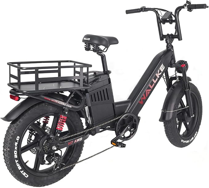 W Wallke H7 AWD Dual Motor Electric Bike for Adult, 48V 60Ah/40Ah Removable Battery, Long Range 32-34MPH Fast Ebike, 20" Fat Tire Mountain Offroad All Terrain Full Suspension E-Bicycle, UL2849 List