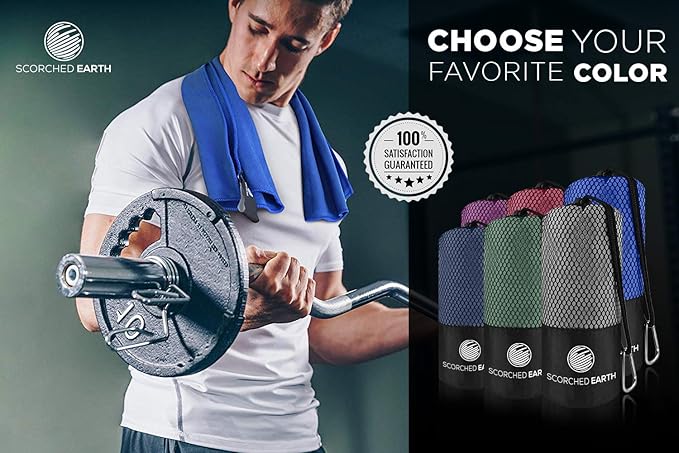 ScorchedEarth Microfiber Travel & Sports Towel Set - Quick Dry, Super Absorbent, Compact, Lightweight - for Camping, Backpacking, Hiking, Beach, Yoga, Swimming - Includes 2 Sizes + Carrying Bag & Clip