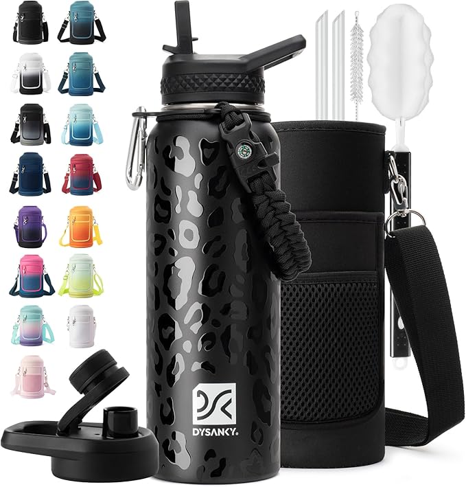 Insulated Water Bottle | Thickened Stainless Steel Vacuum Metal | Portable Sports Water Jug for Gym and Hiking with Straw, Carrier Bag, Handle Strap | BPA-Free 40 oz