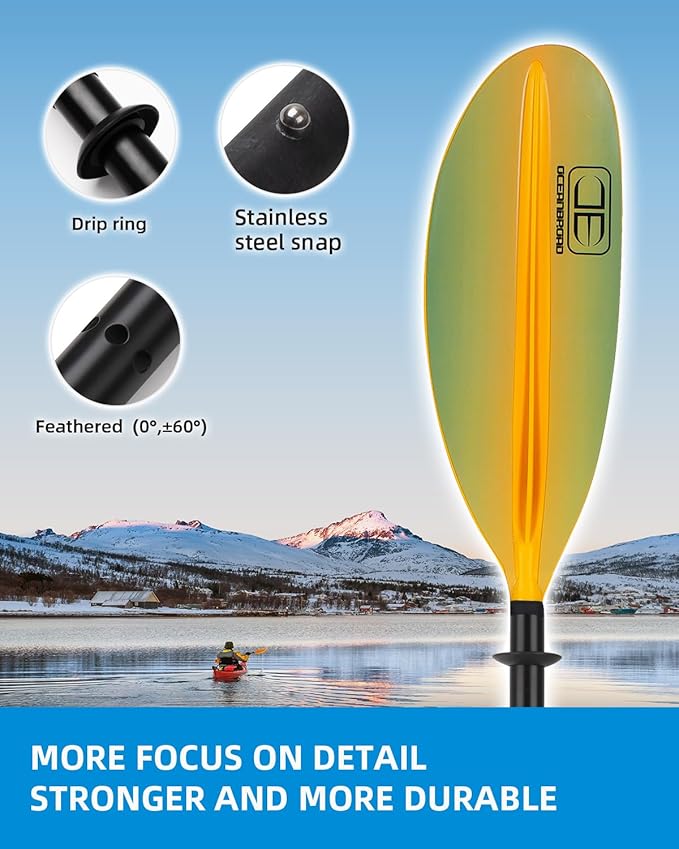 OCEANBROAD Kayak Paddle 86in/218cm, 90.5in/230cm, 95in/241cm Alloy Shaft Kayaking Boating Canoeing Oar with Paddle Leash