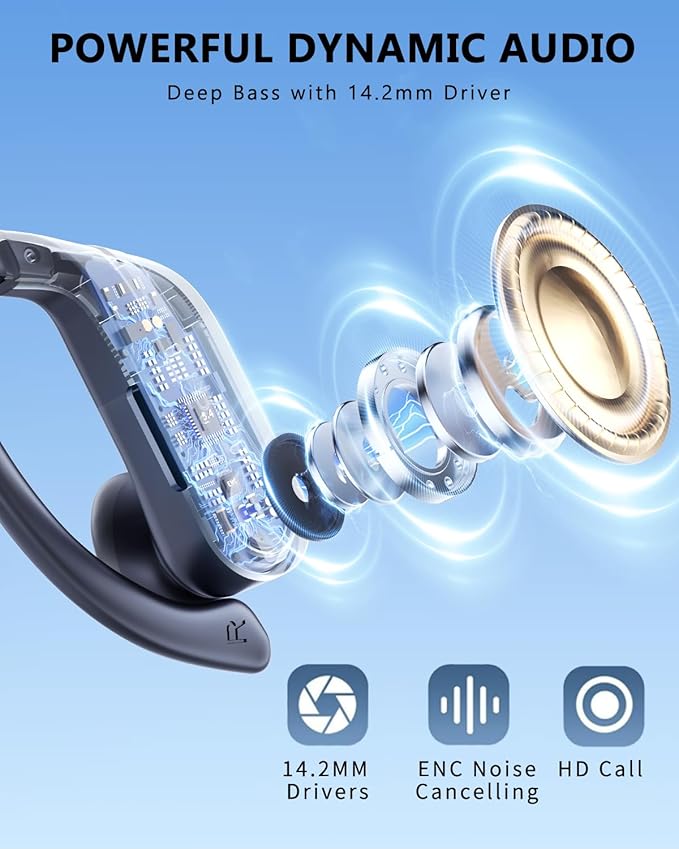 EUQQ Ear Buds Wireless Bluetooth Earbuds, Noise Cancelling Headphones 120H Playtime,IPX7 Waterproof Sports with Earhooks,LED Display Wireless Earphones for Running Gym Workout-Black