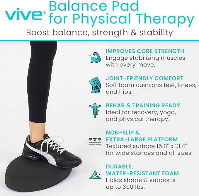 Vive Oval Balance Pad - Wobble Cushion For Physical Therapy And Rehabilitation Equipment - Soft Stability Trainer Foam For Workouts, Yoga, Core Strength And Pilates - Device For Women, Men And Kids