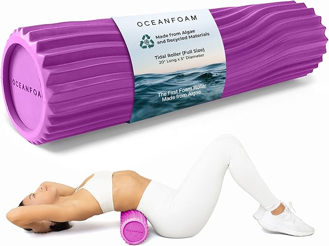 Oceanfoam Tidal Roller - Magenta - Muscle Massage Foam Roller for Back Pain & Stretching - Firm and Ergonomic Wide Wave Textured - Yoga, Athletics, & Wellness - Full Size, 20" x 5"