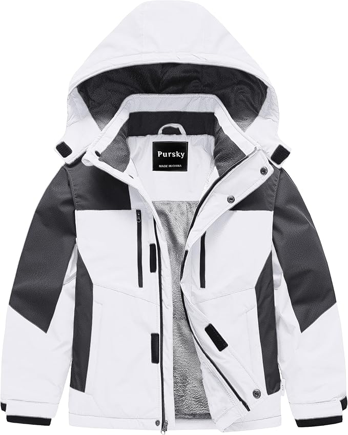 Pursky Boy's Waterproof Ski Jacket Kids Winter Snow Coats Fleece Raincoats Parka
