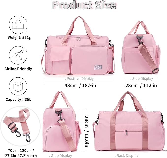 FIORETTO Women's Gym Duffle Bag with Shoes Compartment, 37L Capacity, Ideal for Travel, Gym, Sports, Duffel, Weekender