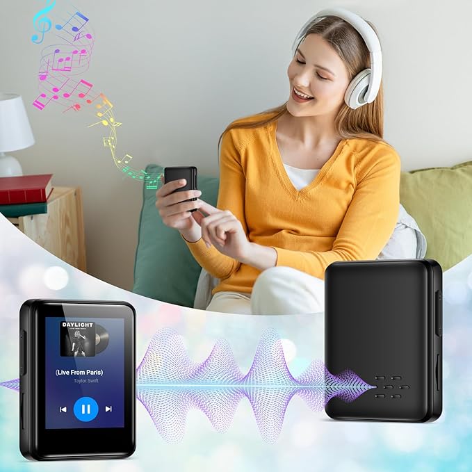 MP3 Music Player 32GB with Bluetooth, Portable Mini Music Player with 1.8 inch Screen, Speakers, FM Radio, Recorder, Up to 512GB, Black