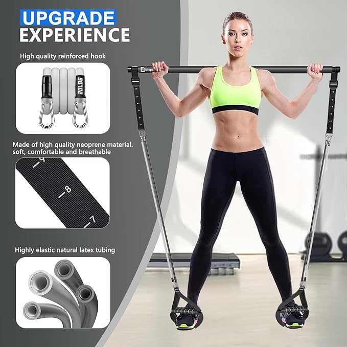 Pilates Bar Kit with Resistance Bands,Pilates Bar with Stackable Bands Workout Equipment for Legs,Hip,Waist and Arm,Exercise Fitness Equipment for Women & Men Home Gym Yoga Pilates