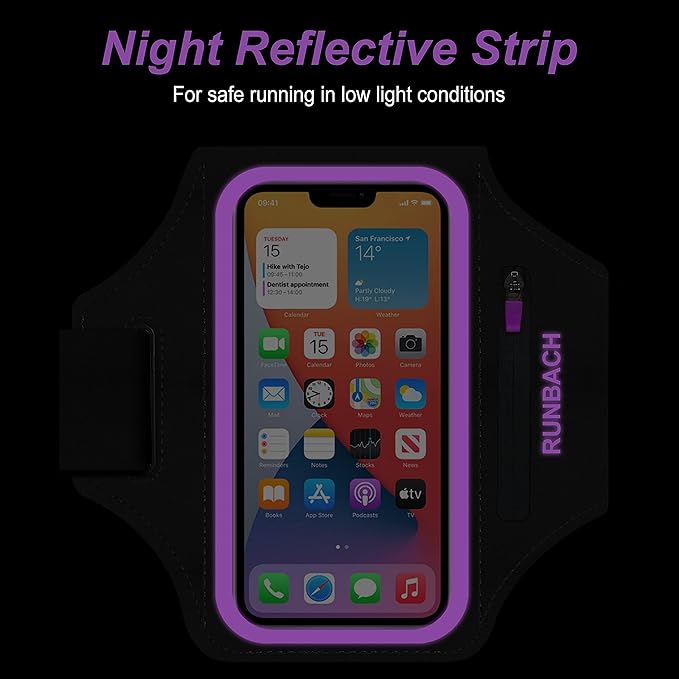 Armband for iPhone 16 Pro Max/16 Plus/15 Pro Max/15 Plus/iPhone 14 Pro Max/14 Plus/13,12,11 Pro Max/XS Max,Water Resistant Sport Armband with Zipper Slot for Airpods and Keys (Purple)