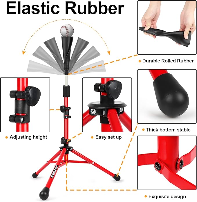 Baseball Tee Batting Tee Softball Tee Portable Travel Hitting Tee,Easy Adjustable Height,Stable Tripod Stand