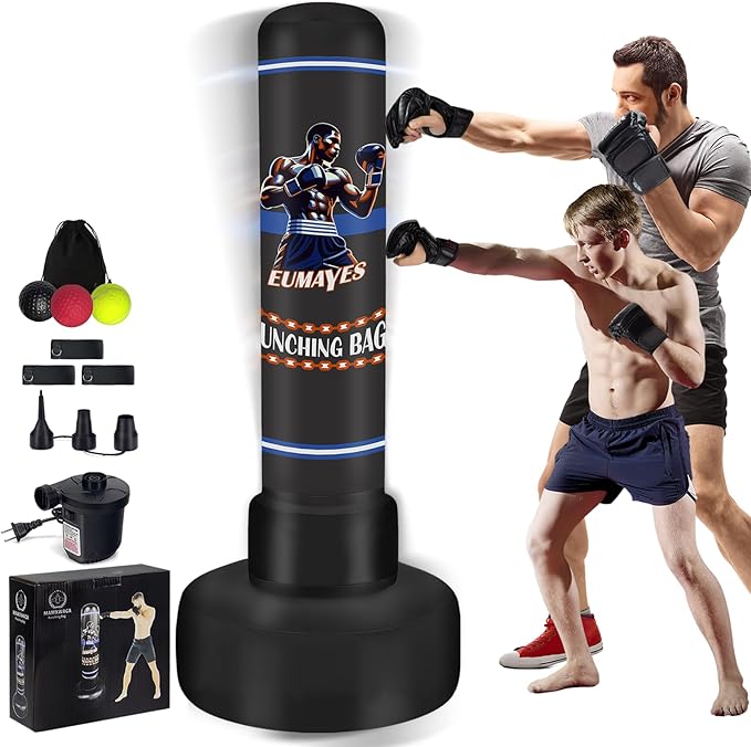 Freestanding Punching Bag for Adults Teens, 71" Heavy Punching Bag with Stand and Boxing Reflex Balls & Electric Air Pump, Inflatable Kickboxing Bag for Training MMA Thai Fitness Karate