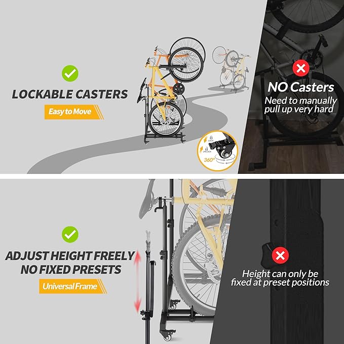 Vertical Bike Stands (2 Pack),Standing Bike Rack for Garage Floor,Upright Bicycle Floor Stand Indoor Bike Holder with Adjustable Height for Garage & Apartment - for Wheels Sizes up to 29”