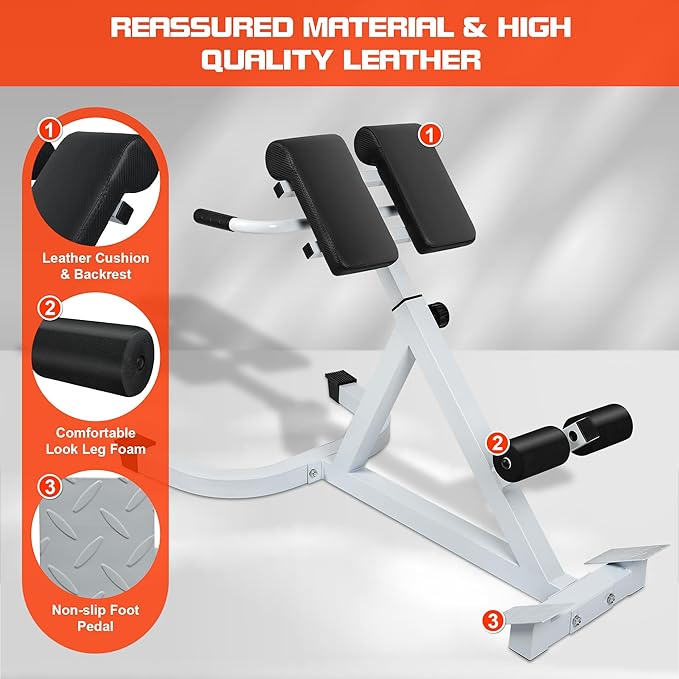 Roman Chair Hyperextension Bench - Adjustable Back Extension Machine for Home Gym, Core & Lower Back Workout, 250lbs Weight Capacity, Heavy Duty Steel Frame