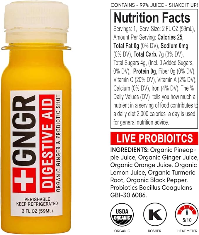 '+GNGR Immunity Sampler Organic Ginger Wellness Shots - Premium Ginger Shots for All Natural Digestive Support and Immune Support - Cold Pressed Ginger Juice - Nothing Artificial (2 Oz, Pack of 12)