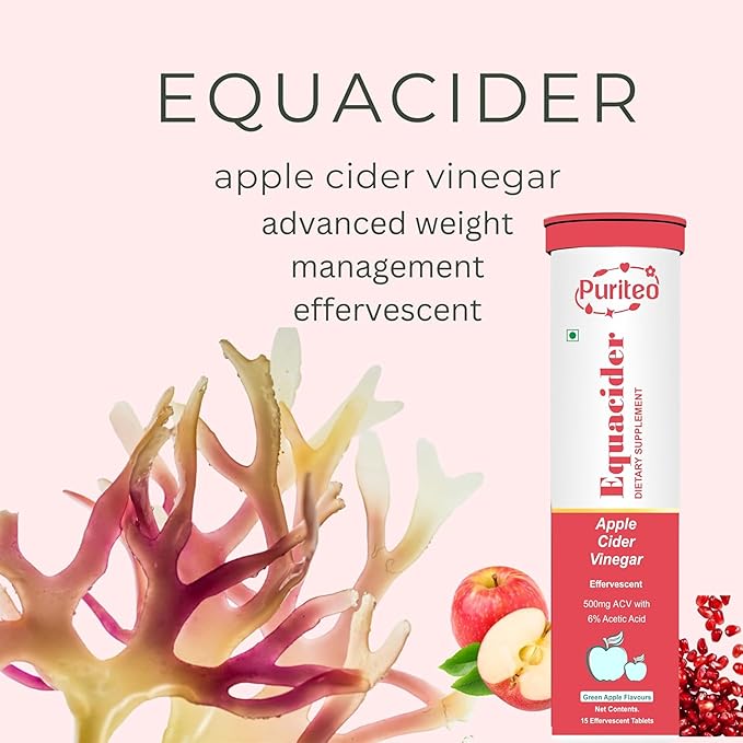 PURITEO-EQUACIDER Apple Cider Vinegar Effervescent with The Mother, Vegan, No Added Sugar, Non-GMO & Gluten-Free Tablets - (15 Tablets, Pack of 1)