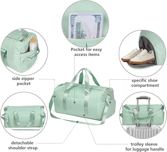 MABROUC Duffle Bag For Women, Sports Duffel Bag for Gym with Wet Pocket & Shoe Compartment, Overnight Weekender Travel Bag