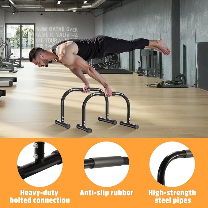 AmazeFan Parallettes Bars, 12'' High Steel Push Up Bar Strength Training For Handstands, Calisthenics Bars & Dip Bars, Calisthenic, Push Up Stands Handle for Floor Workouts Calisthenics Equipment 