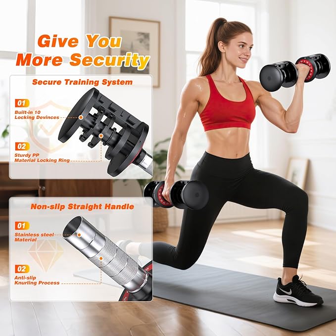 XDDIAS Adjustable Dumbbell Set of 2, 25/55/80LB Dumbbell Set-1Sec Adjustable Weights-5/10 in 1 Free Weights Dumbbells Set with Effortless Tray/No-Slip Handle-Compact Size for Women/Men at Home Gym