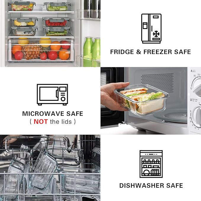 10 Pack 22 Oz Glass Meal Prep Containers with Lids, Reusable Glass Food Storage Containers with Lids, Leak Proof, Microwave, Oven, Freezer and Dishwasher Safe (White)