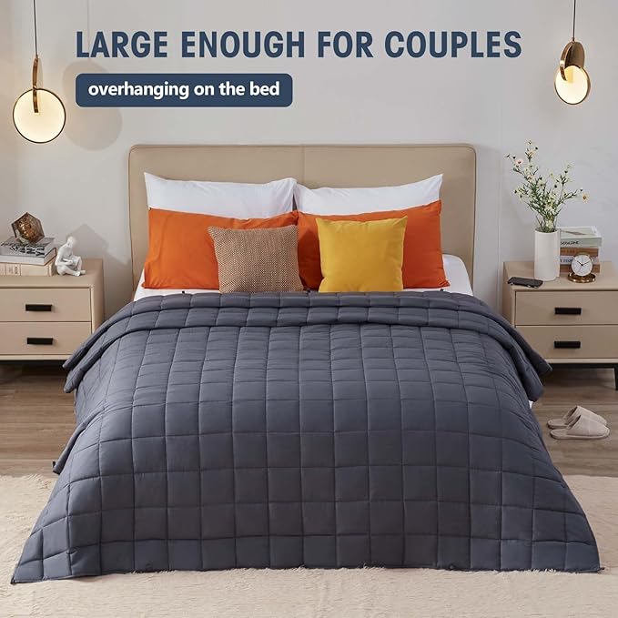 yescool Weighted Blanket for Adults (20 lbs, 88” x 104”, Grey) Cooling Heavy Blanket for Sleeping Perfect for 190-210 lbs, Queen Size Breathable Blanket with Premium Glass Bead, Machine Washable