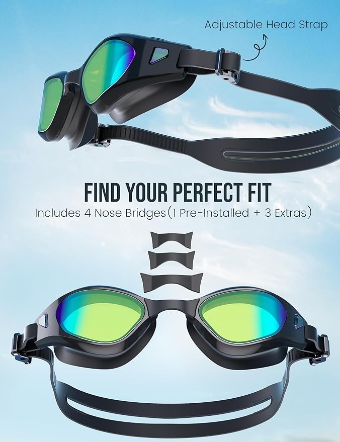 Swimming Goggles, No Leaking Swim Pool Goggles for Adults with Fog-Resistant, UV-Blocking Lenses for Men Women Youth