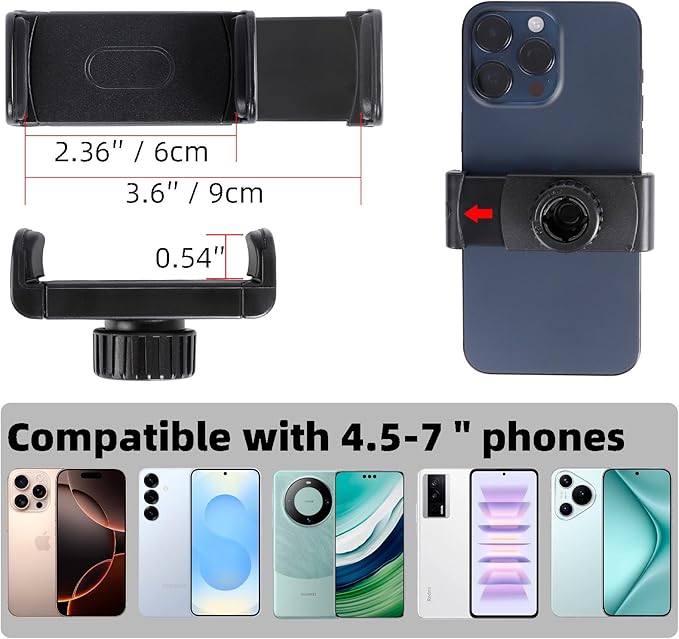 Portable Flexible Phone Holder with Handle for Treadmill, Spin Bike, Stroller, Tripod, Shopping Cart, Desk, Logitech Webcam, 23.6" / 60cm Long Arm Gooseneck Phone Mount for 4.7”- 7" Cell Phones