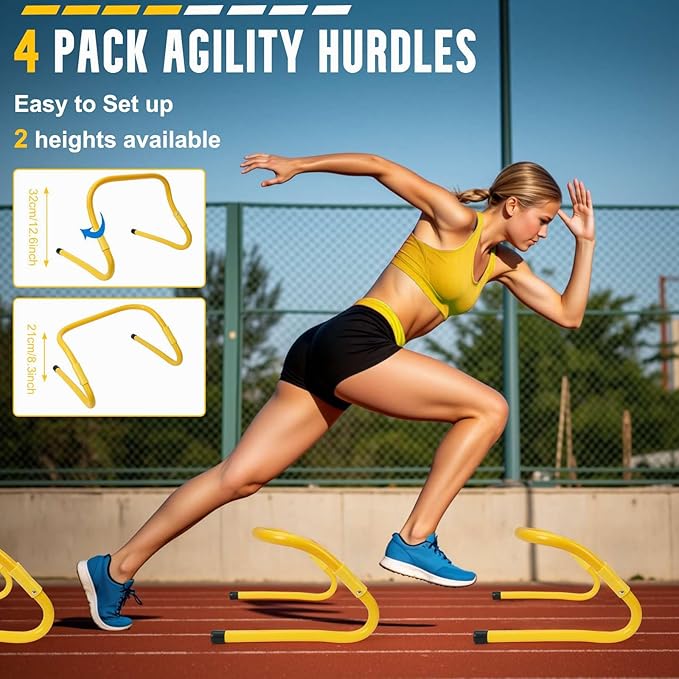 Agility Ladder, Soccer Training Equipment Set, 4 Agility Hurdles, 20ft Speed Ladder, Running Parachute, 12 Football Cones, Jump Rope | Soccer Basketball Athletes Speed Training