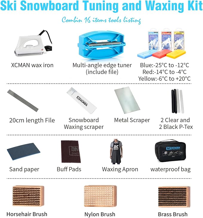 XCMAN Complete Ski Snowboard Tuning and Waxing Kit with Waxing Iron,Universal Wax,Edge Tuner,Brush,Wax Scraper,Ptex