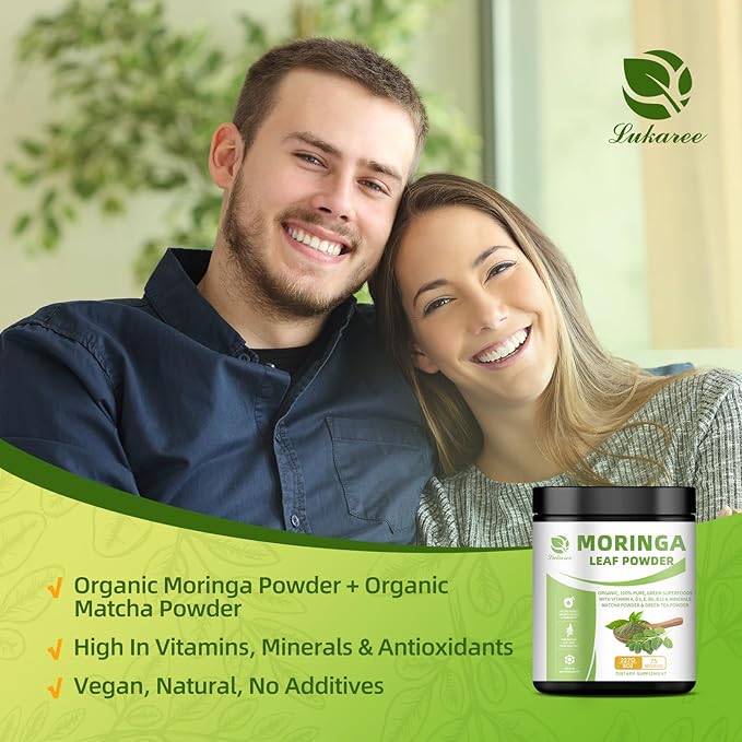 Organic Moringa Powder & Matcha Powder, Multi-Green Superfoods with Green Tea Resveratrol - Energy and Digestive Support, Rich in Antioxidants and Vitamin A D3 E B6 B12 Calcium, Non-GMO, Vegan, 8 oz