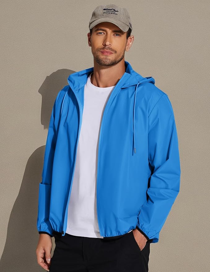 COOFANDY Men's Packable Rain Jacket Lightweight Waterproof Raincoat with Hood Travel Hiking Golf Windbreaker