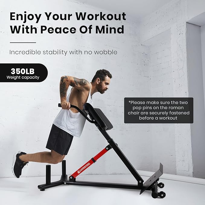 LIONSCOOL Heavy-Duty Adjustable Roman Chair - Back Extension Bench with Multiple Adjustment Functions- Hyperextension Bench Perfect for Home Gym