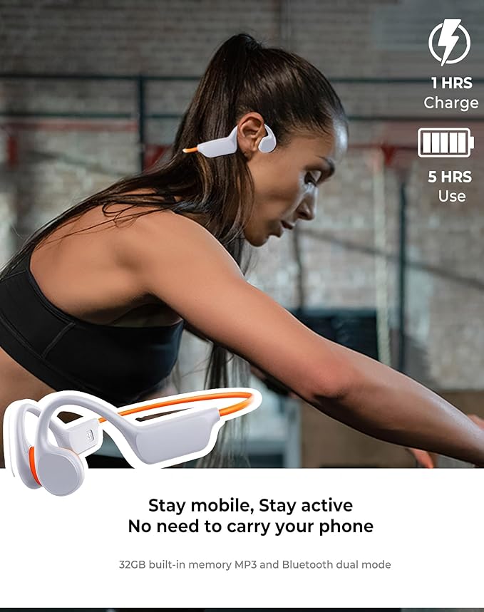 Swimming Waterproof Bone Conduction Headphones Bluetooth 5.3 lPX8 Underwater Waterproof Headphones for Swimming with 32GB MP3 Player Built in Earbuds for Sport Running Cycling Gym (White)