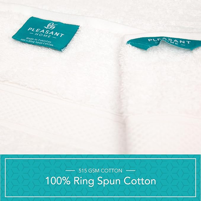 Pleasant Home Bath Towels Set of 6 (24” x 50”) 100% Cotton, 515 GSM | Lightweight, Soft & Absorbent Luxury Towels for Bathroom | for Gym, Pool & Spa | 6 Pack, White