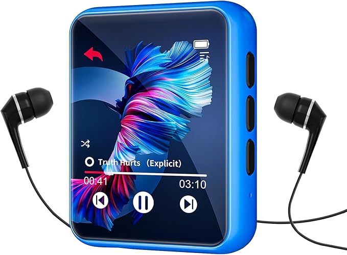 MP3 Player with Bluetooth 5.0 Portable HiFi Lossless Sound MP3 Music Player and FM Radio Recorder E-Book 2.4 inch Screen Maximum Support 128GB(Blue)