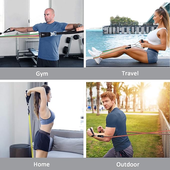 Resistance Bands, Simmgud Exercise Bands Set with Handles, Work Out Bands with Door Anchor, Ankle Straps for Strength Training, Physical Therapy, Home Gym for Men and Women, Yoga, Pilates 150 LBS