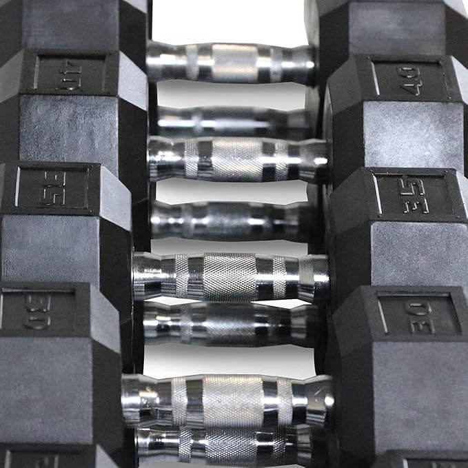 WF Athletic Supply Rubber Coated Hex Dumbbell Set with Two Tier Premium Storage Rack Built for Strength Building, Weight Loss & Home Gym ??Multiple Sets Available