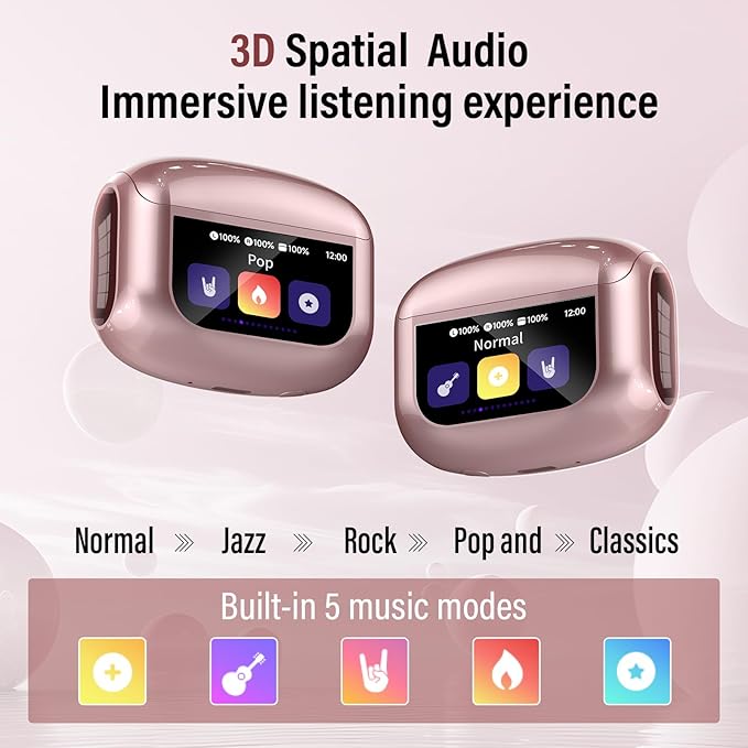 Wireless Earbuds, Bluetooth 5.4 Headphones with Multifunctional Touch Screen, 48H Bass Stereo Ear Buds with ANC/ENC Noise Cancelling/Transparency Mode, IPX7 Earphones with 5 EQ Modes, Rose