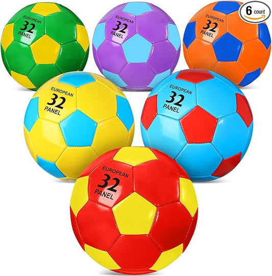 HyDren 6 Pcs Soccer Ball with Pump Colorful Official Soccer Ball for Kids Youth Adult Indoor Outdoor Soft Sport Gift for Training Practice Game