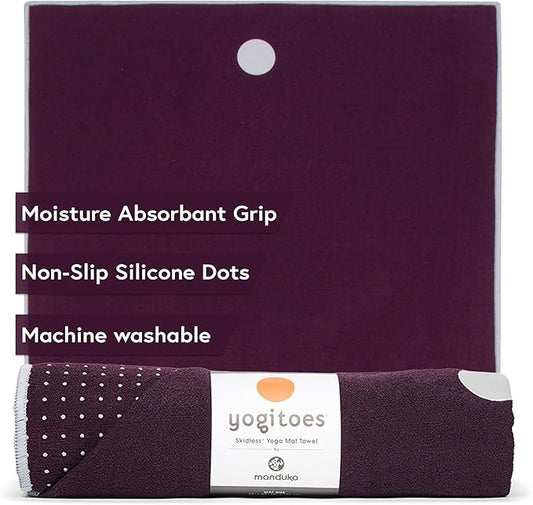 Manduka Yogitoes Yoga Towel – Rubber Grip Dots Non-Slip Bottom, Quick Dry Fitness Towel for Hot Yoga, Pilates, Exercise
