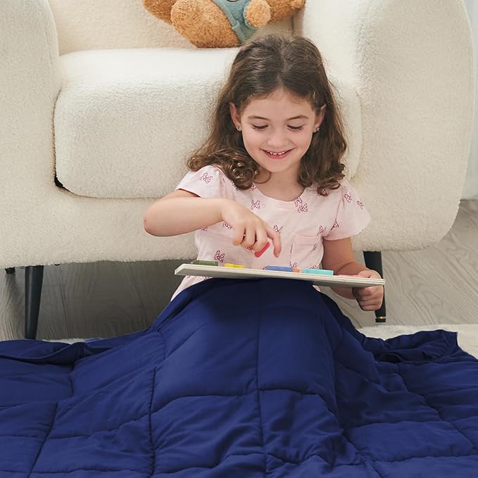 yescool Weighted Blanket (10 lbs, 41" x 60", Blue) Cooling Heavy Blanket for Sleeping Perfect for 90-110 lbs, Breathable Blanket with Premium Glass Bead, Machine Washable