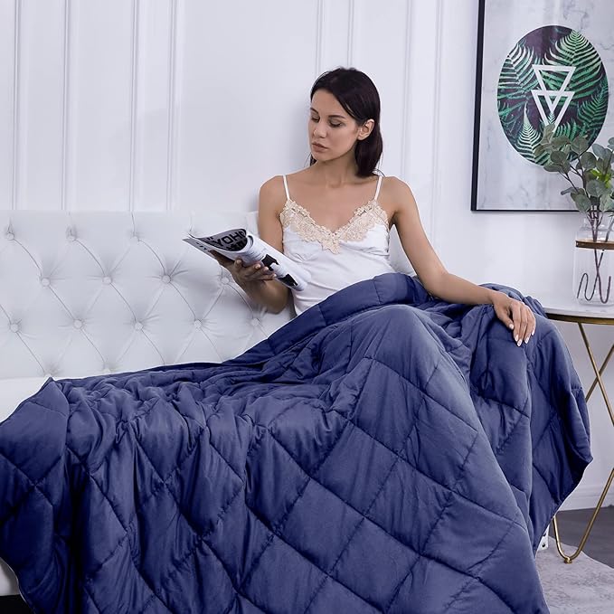 L'AGRATY Weighted Blanket - 60"x80" 22lbs Cooling Breathable Heavy Blanket Microfiber Material with Glass Beads Big Blanket for Adult All-season Summer Fall Winter Soft Thick Comfort Blanket