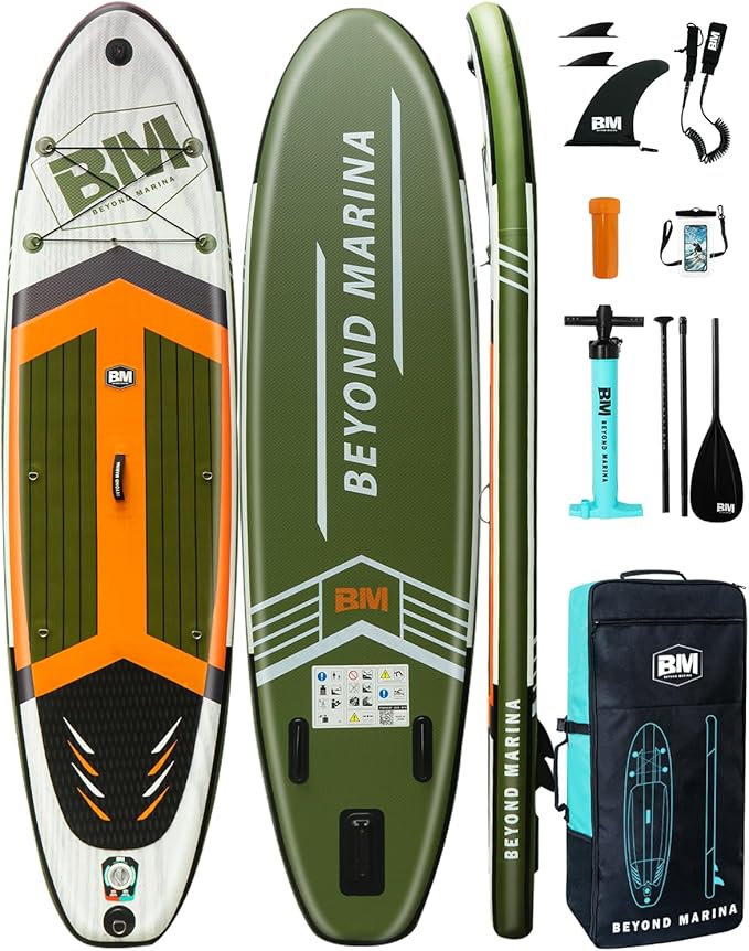 BM Paddle Board Inflatable Stand Up Paddle Board, SUP Paddleboard for Adult, Premium Accessories | Non-Slip EVA Deck & Foam Handles, Camera Mount, Double Action Pump, 85L Travel Backpack