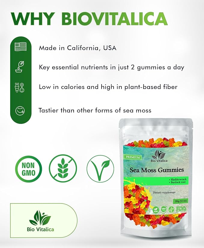 Sea Moss Gummies - Irish sea Moss raw Organic, Bladderwrack, Burdock Root. Contains Sea Moss Gel and Powder. Superfoods for Vegan, Keto and Dr Sebi Diet. Immune Boosting (3, Original)