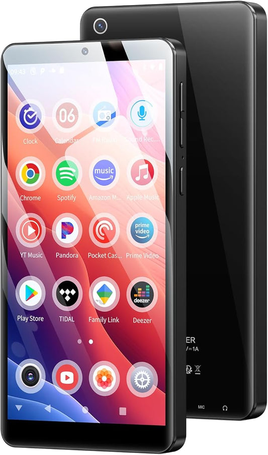128GB MP3 Player with Bluetooth and WiFi, Android 13.0, 5.5" HD Touchscreen, 13MP Camera, Preloaded Spotify, Pandora, 1TB Expandable & Parental Controls Black