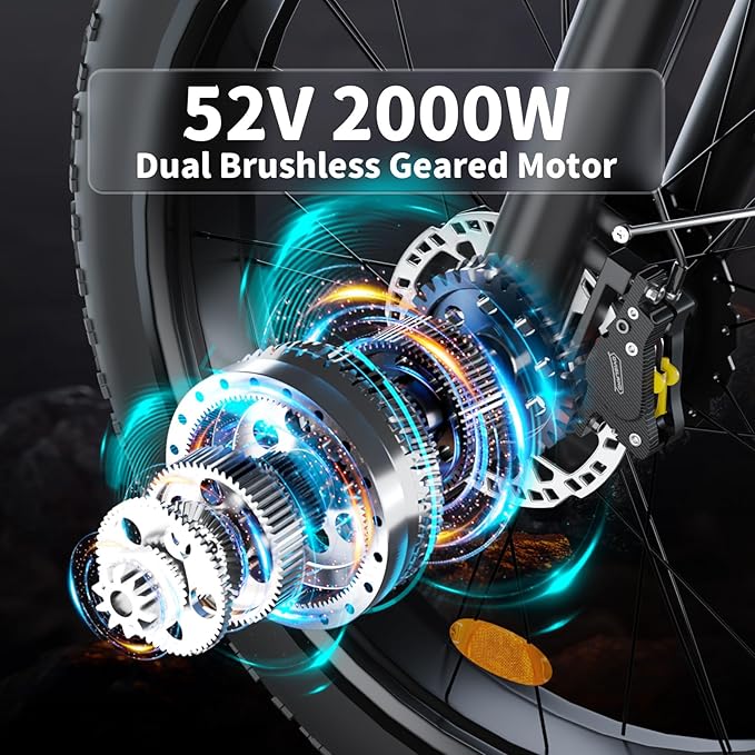 2000W(Peak 3000W) Electric Bike for Adults,Dual Motor E Bike 35MPH 80 Mile with 52V 22.4AH(1164WH Battery, 26” Fat Tire All Terrain Ebikes,Full Suspension Long Range E Bikes