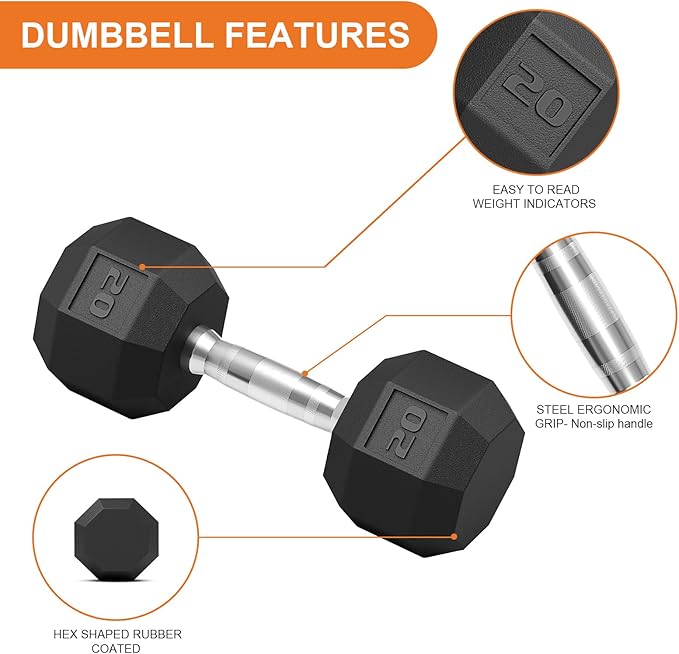 Rubber Coated Hex Dumbbell Weight Set, Multiple Sizes Exercise & Fitness Dumbbells,100LB Set,110LB Set,200LB,350LB,450LB,550LB, 35-50Lbs Pairs for Muscle Toning, Strength Building & Full Body Workout