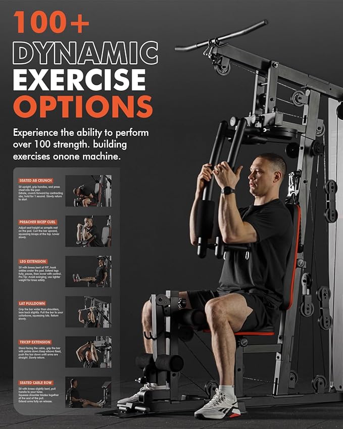 Mikolo Home Gym, Workout Station with 150LBS Weight Stack, Multifunctional Home Gym Equipment, Exercise Equipment for Full Body Strength Training